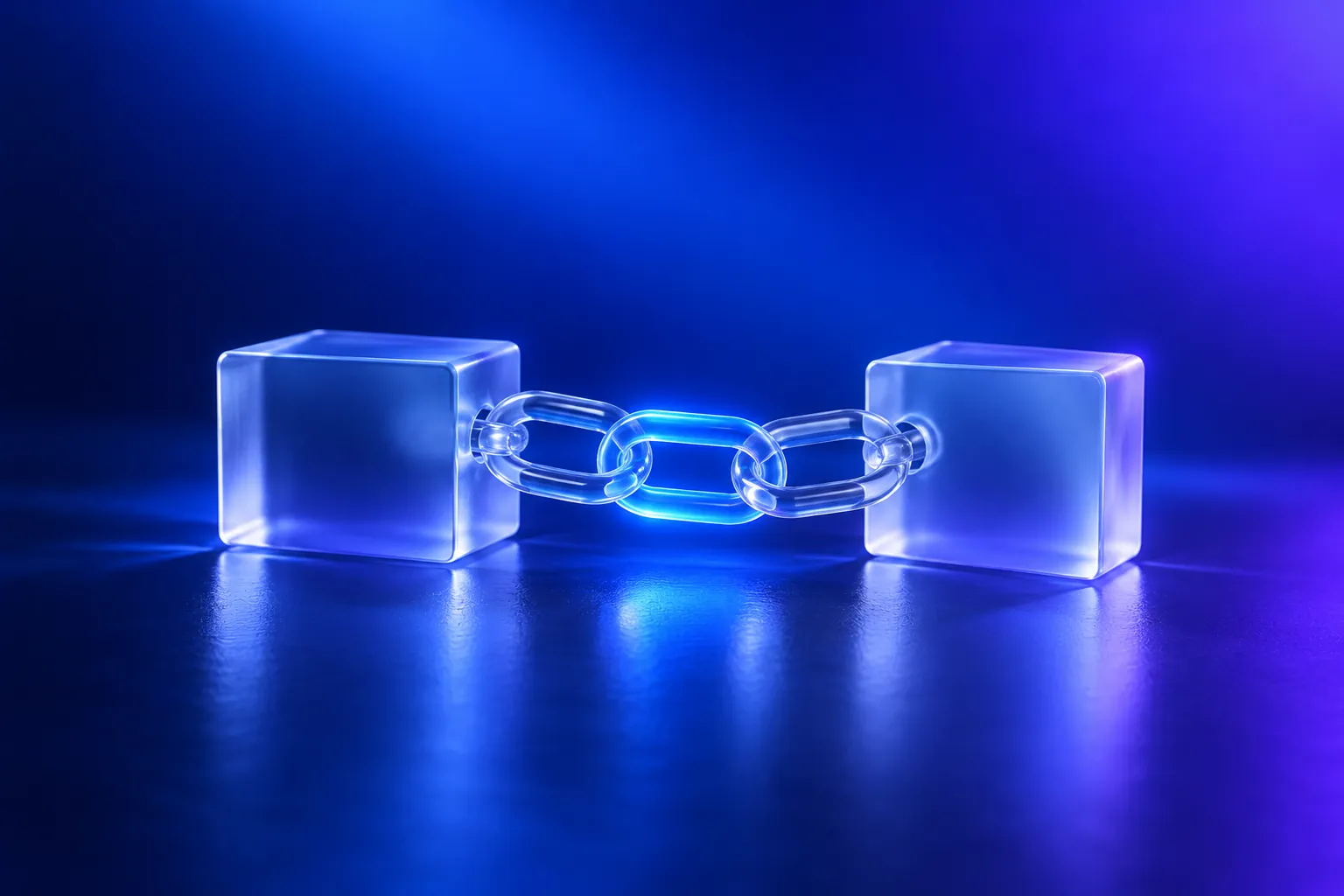 Two glass blocks joined by a chain of glass links
